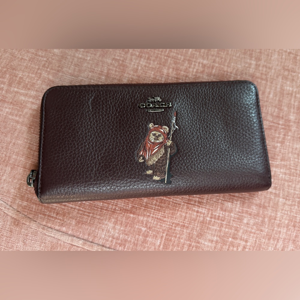 Coach Dark Brown/Burgundy Leather Card Holder with Star Wars Motif